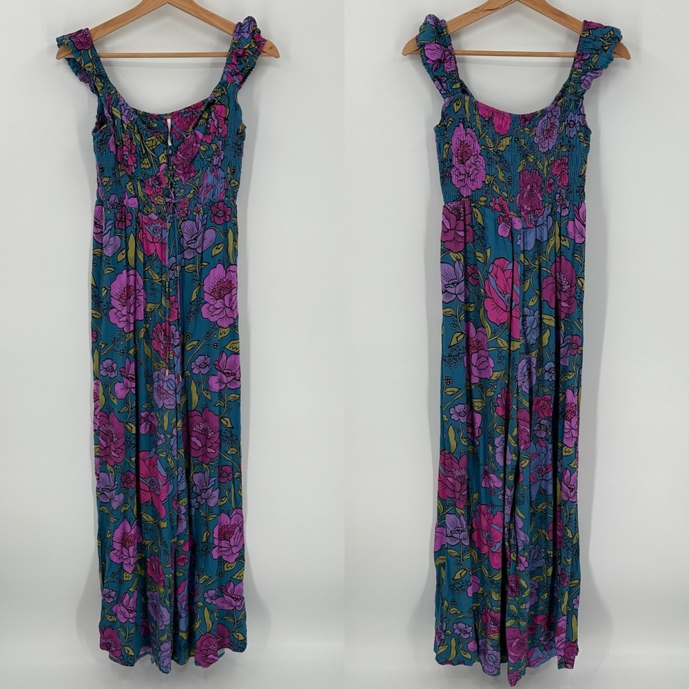 FREE PEOPLE Rolling Hills Jumpsuit Bluebell Combo Smocked Chest Size Small NWT - Picture 3 of 8